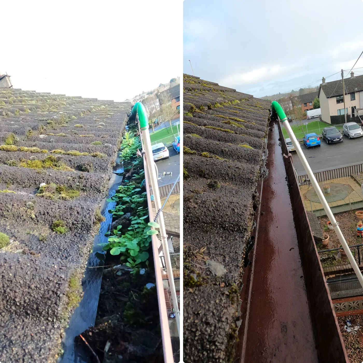 High-reach gutter clearance in action