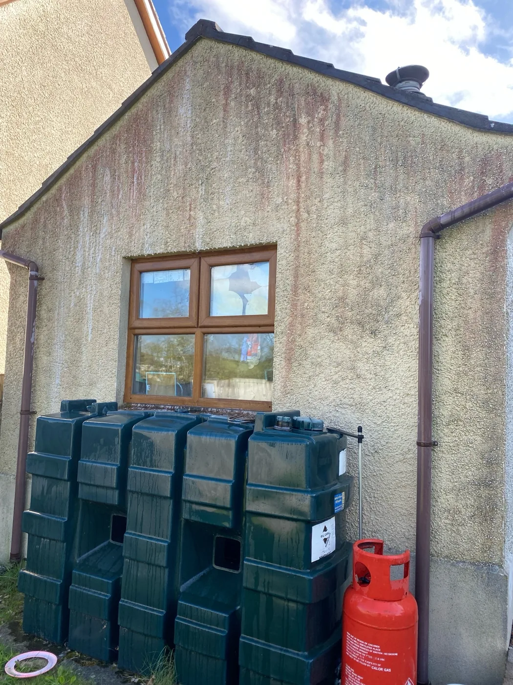 Rear exterior wall with visible staining before soft washing